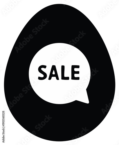 Easter Egg Sale with Speech Bubble in Black and White for Discounts and Promotional Offers