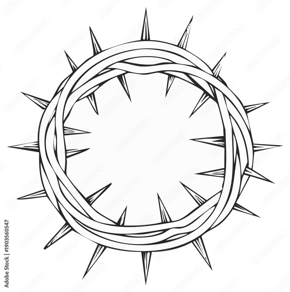 Fototapeta premium Line drawing of a crown of thorns, symbol of faith and sacrifice.