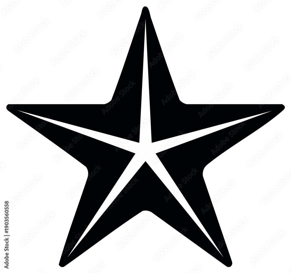 Obraz premium Black Star Shape with White Outline Symbol or Icon for Design Concepts or Logo