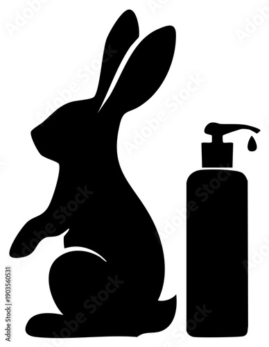 Cruelty free beauty concept vector icon with a rabbit and a cosmetic pump bottle