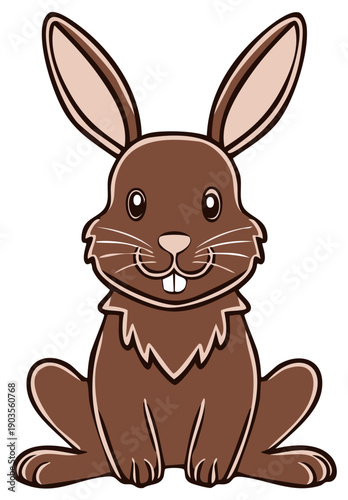 Adorable brown bunny character sitting upright with big ears and cheerful smile