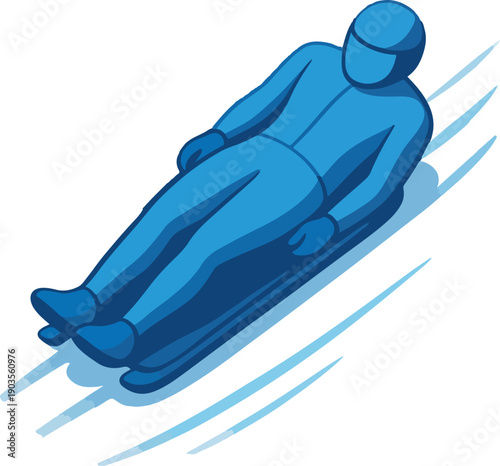 Luge Athlete Sliding Down Track On White Background