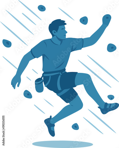 Man climbing on artificial wall with holds rock climbing