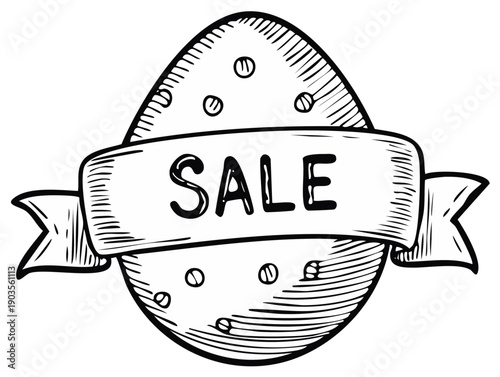 Hand drawn Easter egg with a sale banner sketch for holiday promotion