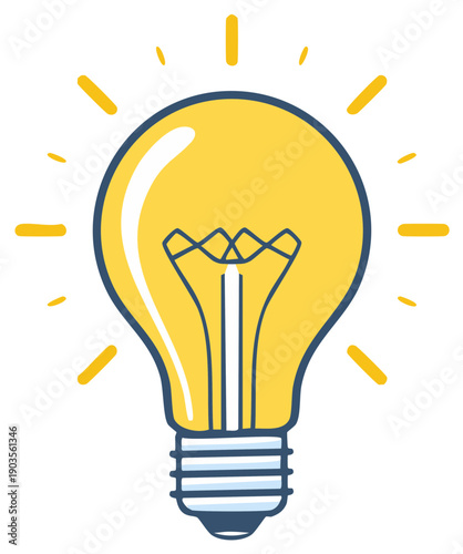 Stylized Yellow Light Bulb with Rays, Innovation and Inspiration