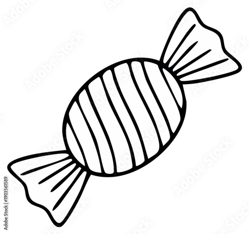 Wrapped candy illustration with striped design in doodle style for dessert concepts
