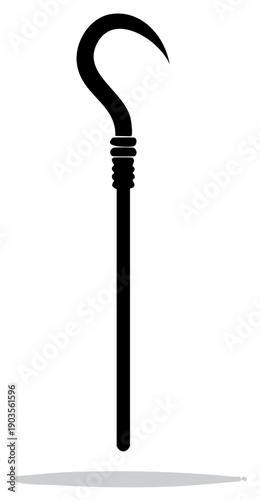 Black vector silhouette of an ancient Egyptian crook or heka scepter a symbol of pharaohs and royalty