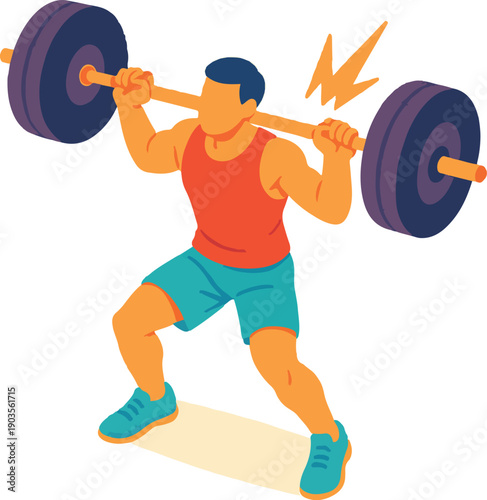 Man lifting heavy barbell in weightlifting pose exercise