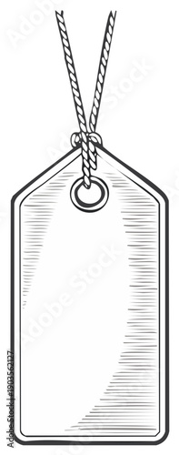 Hanging price tag illustration with rope simple label with line drawing