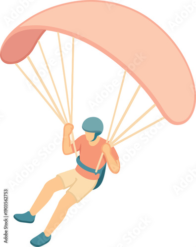 Paraglider Descending with Pink Canopy paragliding