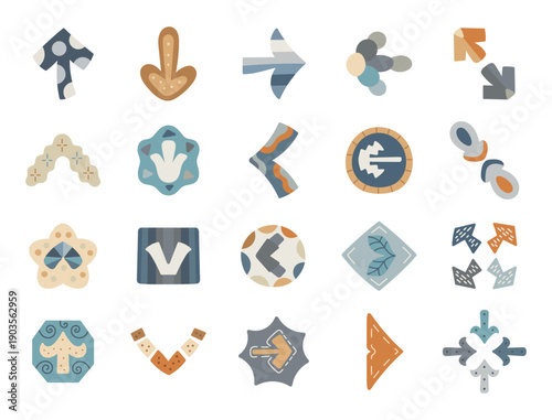 Interface control set in scandinavian style featuring navigation pointer indicator ui symbol orientation cursor sign guidance movement for user design