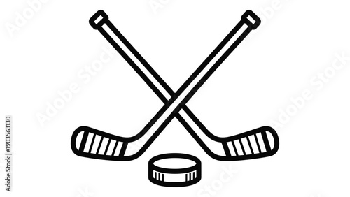 Two hockey sticks crossed with a hockey puck placed between them Vector