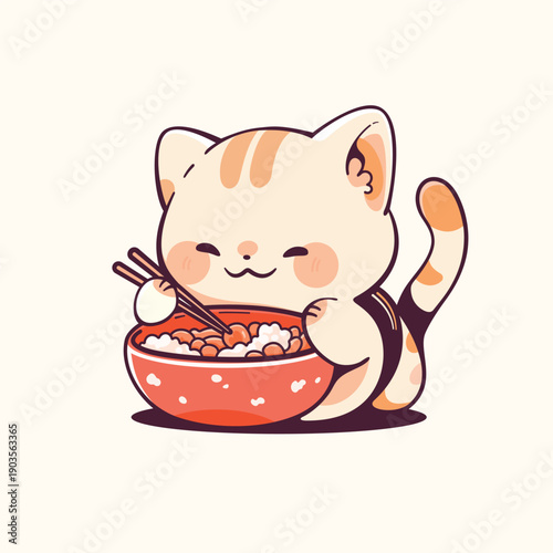 Kawaii Cat Mascot for Asian Cuisine – Cute Restaurant Logo Vector