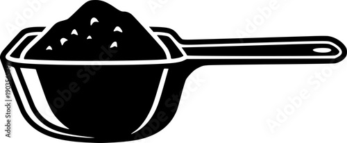 Plastic scoop measuring powder for nutrition, sports, cooking, or household use
