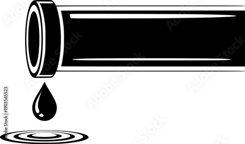 Water pipe with a dripping water drop, representing plumbing leak or water conservation
