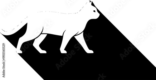 pet cat walking with a simple flat design and long shadow