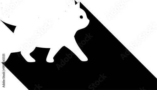 pet cat walking with a simple flat design and long shadow