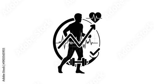 Fitness Icon: Runner, Heartbeat, Graph, Dumbbell, Checkmark - Health & Wellness