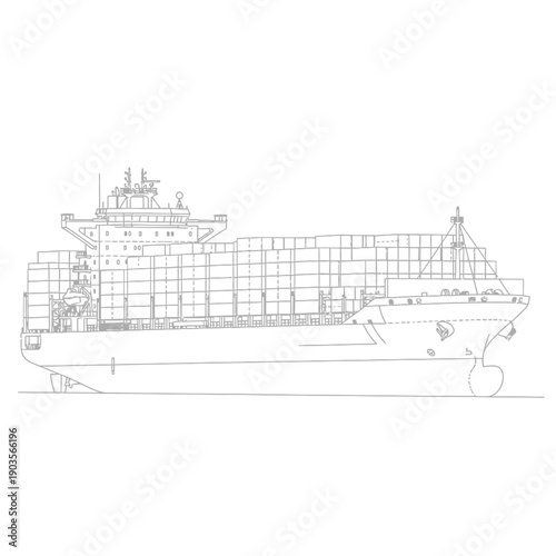 Detailed Blueprint Sketch of a Large Container Ship.