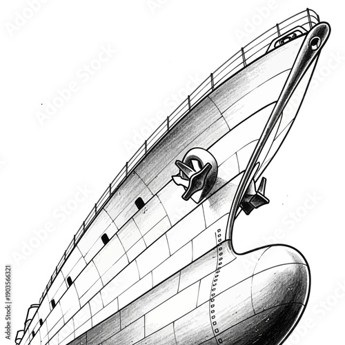 Detailed Drawing of a Ships Bow with Anchor Mechanism.