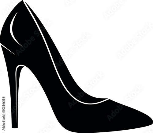 Black high heel shoe silhouette icon, elegant woman footwear illustration, fashion stiletto pump vector symbol for lady style design.