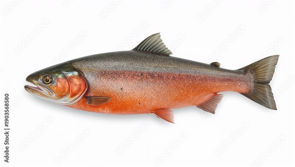 Fototapeta premium A vibrant cutthroat trout is displayed against a clean white background showcasing its coloration high quality