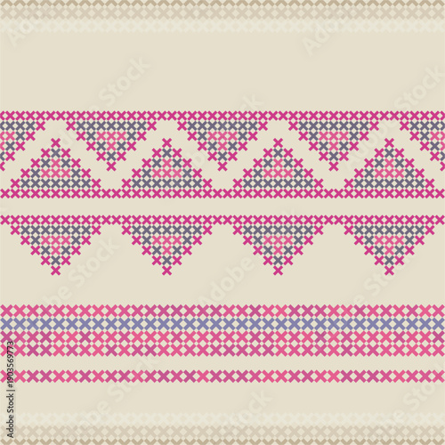 Traditional Slavic, Bulgarian decorative embroidery vector pattern. Seamless ornamental motifs for folklore costume, clothing, textile, damask, craft knitting, sewing. Balkan cultural heritage.