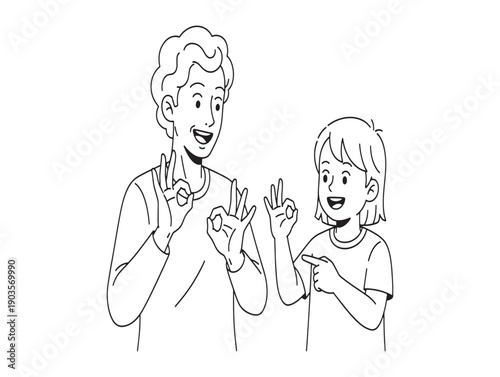 A woman and a young girl communicating with sign language