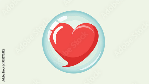 A heart enclosed in a transparent bubble of light blue