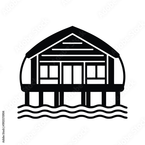 Wooden Pier Warehouse Industrial Background Icon