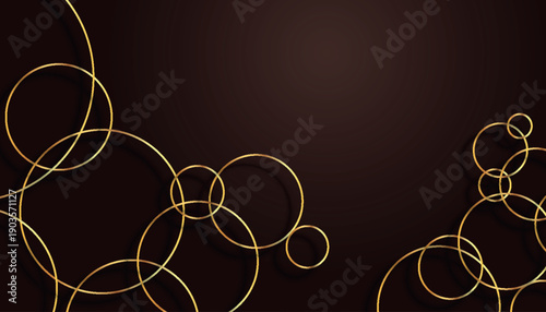 Dark brown gradient background with luxurious gold circle line decoration. Premium minimalist and modern design. Elegant creative design concept. Vector Illustration eps. 5