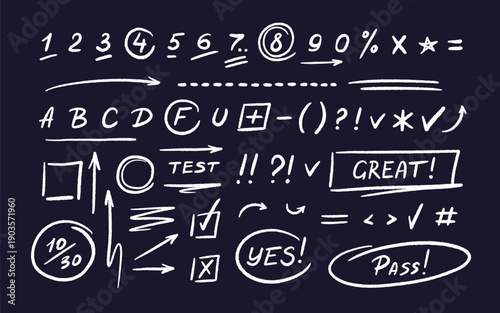 Hand drawn exam mark with check ticks. Math grade