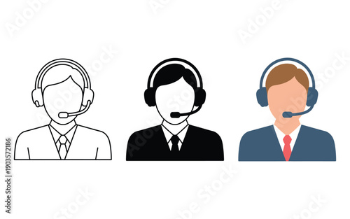 Operator avatars wearing headsets appear in outline, solid black, and color styles for.