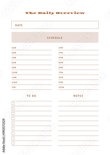 Minimalist abstract monochtome planner. Daily, weekly, monthly planner template. Blank printable vertical notebook page with space for notes and goals