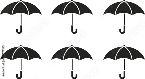 Umbrella silhouettes set isolated on white background, black rain protection icon collection, simple weather vector illustration