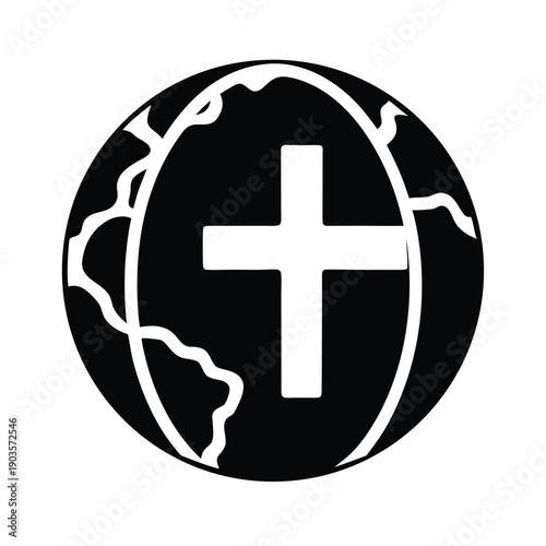 World Globe With Cross Religious Icon