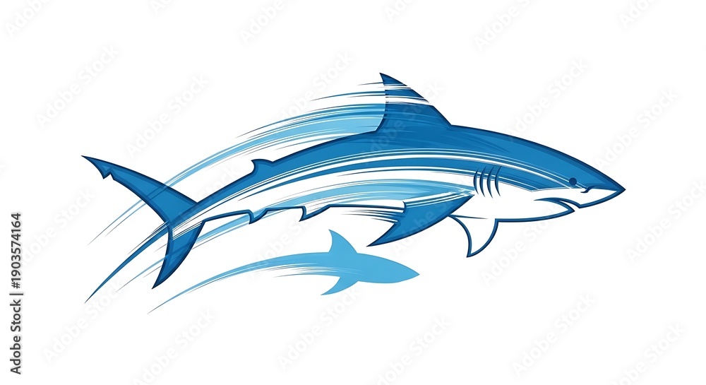 Obraz premium Dynamic shark swimming with abstract motion lines in blue