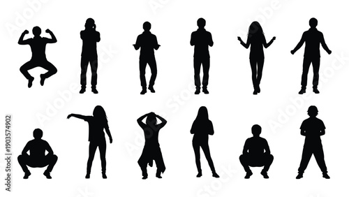 Diverse silhouettes of people engaged in various activities and poses. Vector
