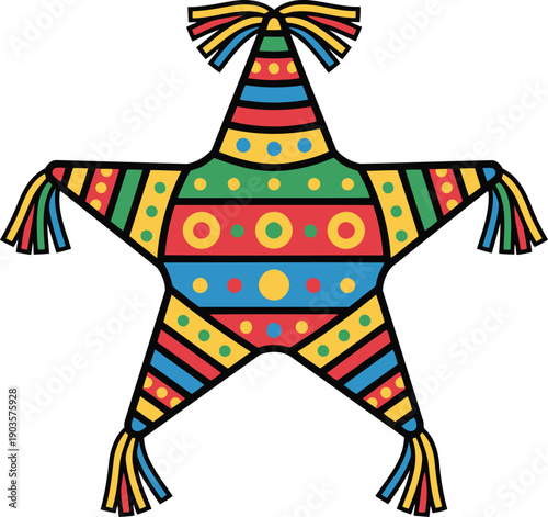 Colorful Mexican Star Piñata Vector Illustration with Festive Cartoon Style for Cinco De Mayo Celebration