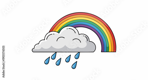 A colorful Easter Family Traditions celebration with Spring Celebrations on a white background, showing a cloud, rainbow, and raindrops.