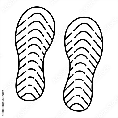 A series of black shoe print footsteps are displayed on a white background, showing a path or direction.