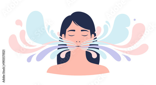 Flat Illustration Woman Meditating with Colorful Aura Visualization Concept