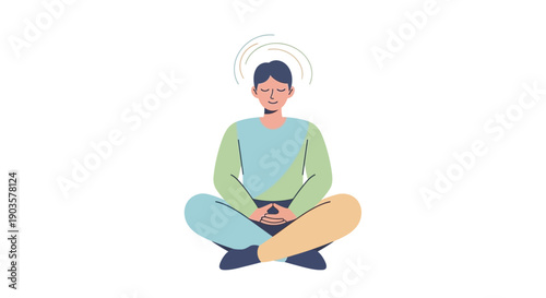 Simple Flat Illustration Man Meditating in Lotus Position with Aura