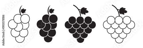 Black silhouette grapes bunch with leaf fruit icon vector isolated on transparent background