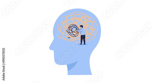 Minimalist Flat Style Conceptual Illustration of Brain Fog and Mental Clarity