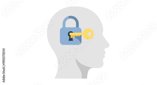 Flat Design Head Silhouette with Key and Lock for Security Concept