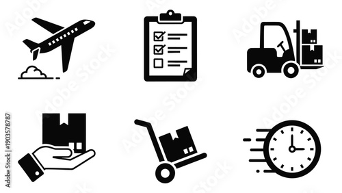 Icons representing various aspects of logistics and supply chain management Vector