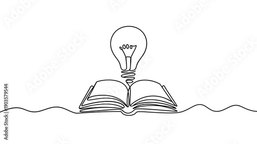 An open book with a glowing lightbulb emerging from its pages