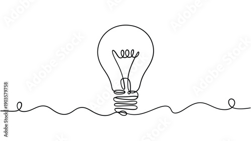 Minimalist line drawing of a light bulb with a flowing base