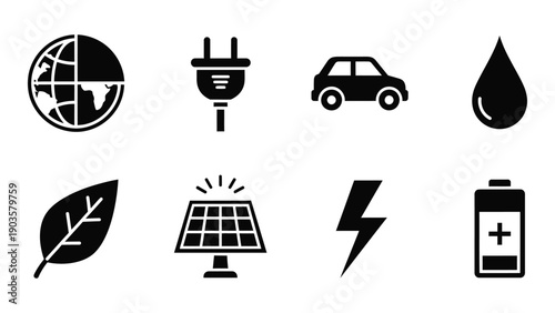Icons representing various sources of energy and environmental sustainability Vector